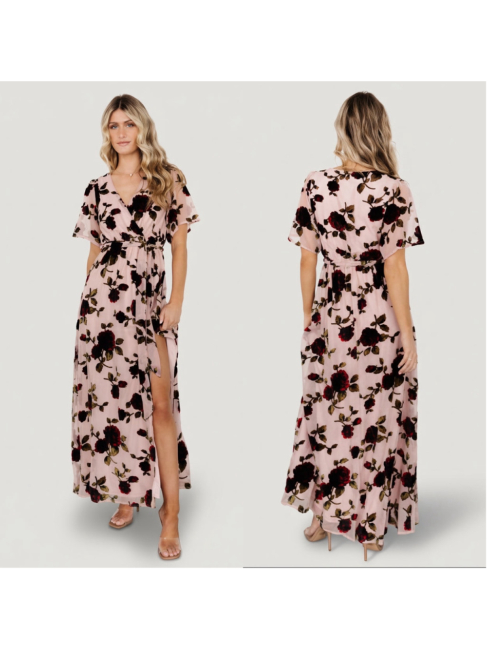 Baltic Born Parisian Velvet Maxi Dress Blush Rose Floral sz L